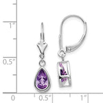 Load image into Gallery viewer, 14k White Gold 8x5mm Pear Amethyst Leverback Earrings