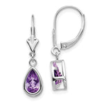 Load image into Gallery viewer, 14k White Gold 8x5mm Pear Amethyst Leverback Earrings