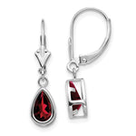 Load image into Gallery viewer, 14k White Gold 8x5mm Pear Garnet Leverback Earrings