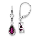 Load image into Gallery viewer, 14k White Gold 8x5mm Pear Rhodolite Garnet Leverback Earrings