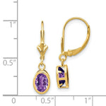 Load image into Gallery viewer, 14K Yellow Gold 7x5mm Oval Amethyst Leverback Earrings