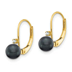 Load image into Gallery viewer, 14K 5mm Black Freshwater Cultured Pearl AA Diamond Leverback Earrings