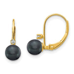 Load image into Gallery viewer, 14K 5mm Black Freshwater Cultured Pearl AA Diamond Leverback Earrings