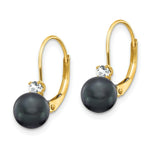 Load image into Gallery viewer, 14K 6mm Black Freshwater Cultured Pearl AA Diamond Leverback Earrings