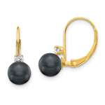 Load image into Gallery viewer, 14K 6mm Black Freshwater Cultured Pearl AA Diamond Leverback Earrings