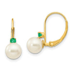 Load image into Gallery viewer, 14K 6-6.5mm White Freshwater Cultured Pearl & .07ct. Emerald Leverback Ear