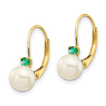 Load image into Gallery viewer, 14K 6-6.5mm White Freshwater Cultured Pearl & .07ct. Emerald Leverback Ear