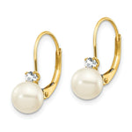 Load image into Gallery viewer, 14K 6mm Freshwater Cultured Pearl AA Diamond Leverback Earrings