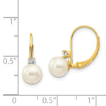 Load image into Gallery viewer, 14K 6mm Freshwater Cultured Pearl AA Diamond Leverback Earrings
