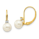 Load image into Gallery viewer, 14K 6mm Freshwater Cultured Pearl AA Diamond Leverback Earrings