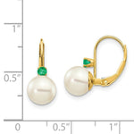 Load image into Gallery viewer, 14K 7-7.5mm White Freshwater Cultured Pearl & .09ct. Emerald Leverback Ear