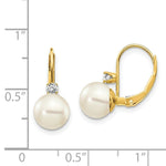 Load image into Gallery viewer, 14K 7mm Freshwater Cultured Pearl AA Diamond Leverback Earrings