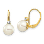 Load image into Gallery viewer, 14K 7mm Freshwater Cultured Pearl AA Diamond Leverback Earrings