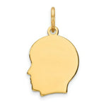 Load image into Gallery viewer, 14K Yellow Gold Plain Small .027 Gauge Facing Left Engravable Boy Head Charm 18mm length