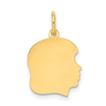 Load image into Gallery viewer, 14K Yellow Gold Plain Medium .018 Gauge Facing Right Engravable Girl Head Charm 21mm length
