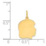 Load image into Gallery viewer, 14K Yellow Gold Plain Medium .009 Gauge Facing Right Engravable Girl Head Charm 21mm length