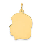 Load image into Gallery viewer, 14K Yellow Gold Plain Medium .018 Gauge Facing Left Engravable Girl Head Charm 27mm length