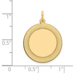 Load image into Gallery viewer, 14K Yellow Gold Etched Design .027 Gauge Circular Engravable Disc Charm 19mm width