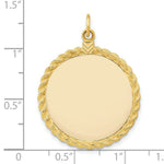 Load image into Gallery viewer, 14K Yellow Gold Plain .013 Gauge Circular Engravable Disc with Rope Charm 26mm width