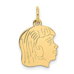 Load image into Gallery viewer, 14K Yellow Gold Girl Head Engravable Charm 13mm width