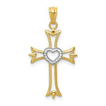 Load image into Gallery viewer, 14K Yellow Gold Yellow Gold Rhodium Plated Diamond Cut Cross with Heart Pendant