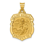 Load image into Gallery viewer, 14K Yellow Gold Polished and Satin St. Michael Badge Medal Pendant 21mm width