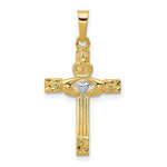 Load image into Gallery viewer, 14K Yellow Gold and Rhodium Polished Claddagh Cross Pendant