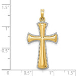 Load image into Gallery viewer, 14K Yellow Gold Hollow Polished Rhodium-plated Beaded Edge Cross