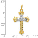 Load image into Gallery viewer, 14K Two-tone Gold Claddagh Cross Pendant 34mm length