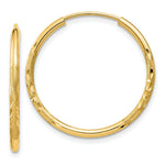 Load image into Gallery viewer, 14K Yellow Gold 1.5mm Satin Diamond-cut Endless Hoop Earrings 1.5mm width