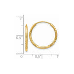 Load image into Gallery viewer, 14K Yellow Gold 1.5mm Satin Diamond-cut Endless Hoop Earrings 1.5mm width