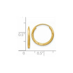 Load image into Gallery viewer, 14K Yellow Gold 1.5mm Satin Diamond-cut Endless Hoop Earrings 1.5mm width