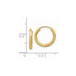 Load image into Gallery viewer, 14K Yellow Gold 2mm Satin Diamond-cut Endless Hoop Earrings 2mm width