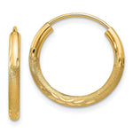Load image into Gallery viewer, 14K Yellow Gold 2mm Satin Diamond-cut Endless Hoop Earrings 2mm width