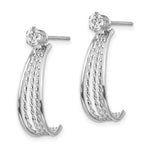Load image into Gallery viewer, 14K White Gold J Hoop Polished w/CZ Stud Earrings