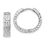 Load image into Gallery viewer, 14K White Gold Diamond-cut Hinged Hoop Earrings 4mm wide, size: 1/2"