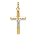 Load image into Gallery viewer, 14K Yellow Gold with White Rhodium Polished Hollow Crucifix Charm Pendant
