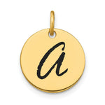 Load image into Gallery viewer, 14K Yellow Gold Polished Letter A Black Epoxy Initial Disk Charm Pendant