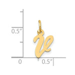 Load image into Gallery viewer, 14K Yellow Gold Small Script Initial Letter V Charm Pendant