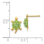 Load image into Gallery viewer, 14K Yellow Gold Light Green Crystal Turtle Post Earrings