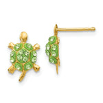 Load image into Gallery viewer, 14K Yellow Gold Light Green Crystal Turtle Post Earrings