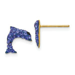 Load image into Gallery viewer, 14K Yellow Gold Crystal Blue Dolphin Post Earrings