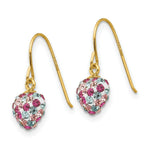 Load image into Gallery viewer, 14K Yellow Gold Multi-colored Crystal Heart Dangle Earrings
