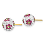 Load image into Gallery viewer, 14K Yellow Gold Crystal Pink Flowers 8mm Post Earrings
