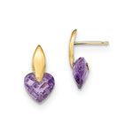 Load image into Gallery viewer, 14K Yellow Gold Polished Purple CZ Heart Post Earrings