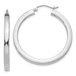 Load image into Gallery viewer, 14K White Gold 3mm Polished Square Tube Hoop Earrings 3mm width