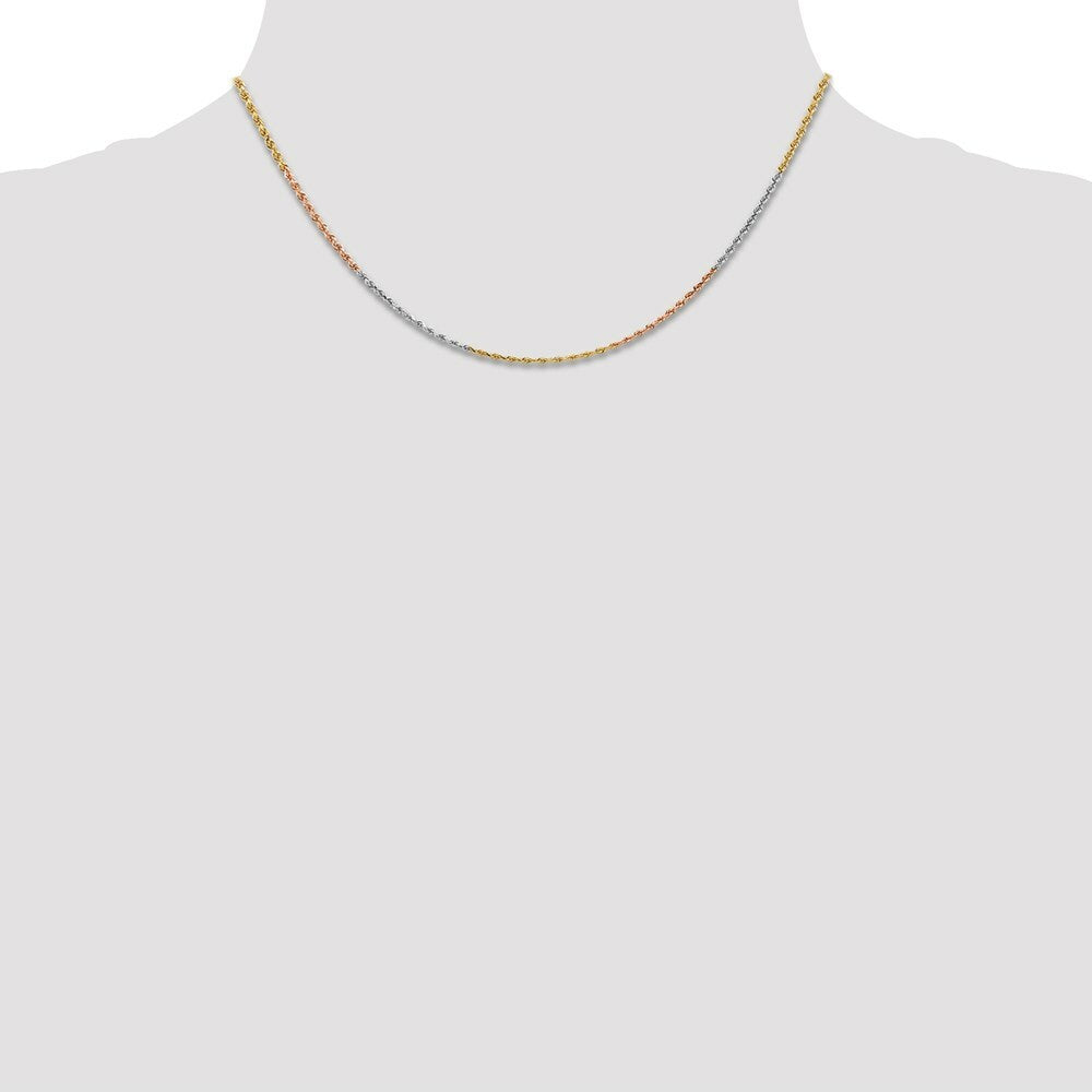 14K Tri-Color Gold 1.5mm Diamond-cut Rope Chain Necklace  Length 16'' inches