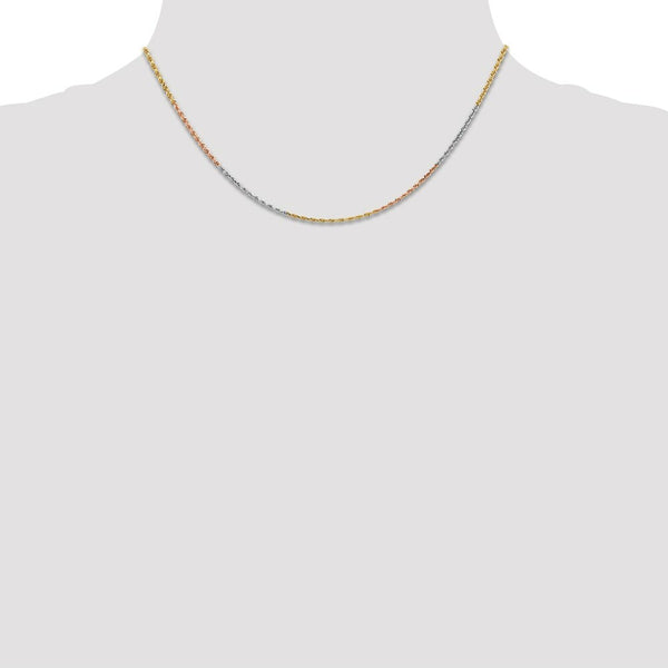 14K Tri-Color Gold 1.5mm Diamond-cut Rope Chain Necklace  Length 16'' inches