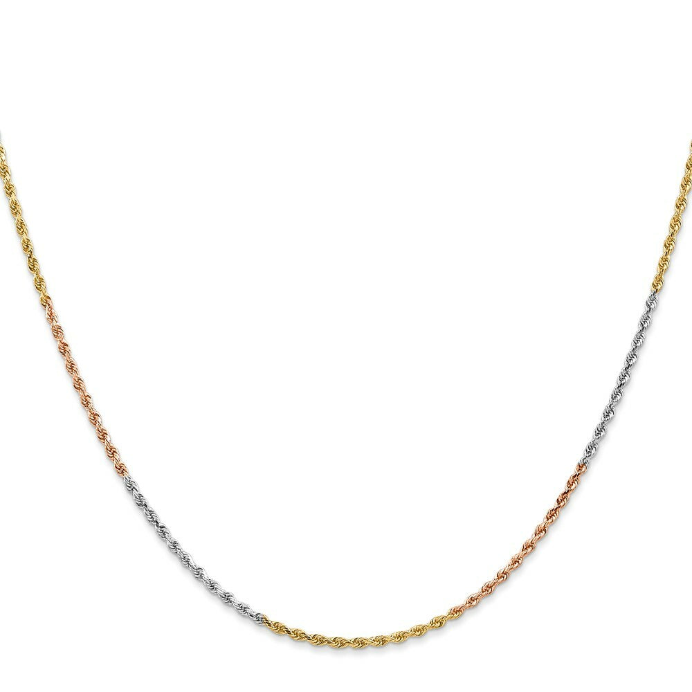 14K Tri-Color Gold 1.5mm Diamond-cut Rope Chain Necklace  Length 16'' inches