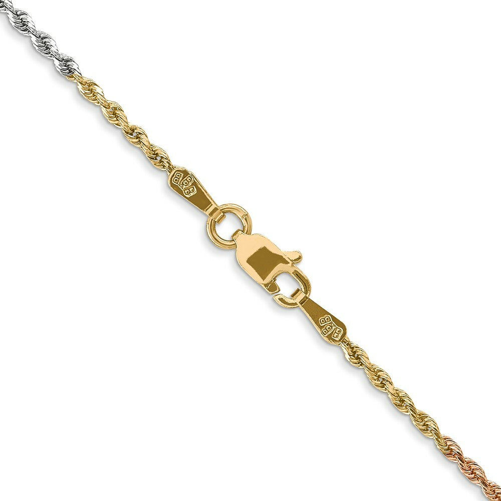 14K Tri-Color Gold 1.5mm Diamond-cut Rope Chain Necklace  Length 16'' inches